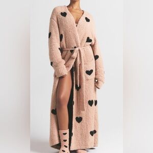 skims cozy knit unisex fuzzy robe mica spaced hearts L/XL